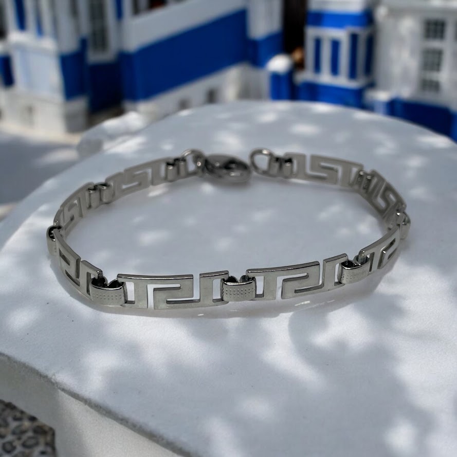 Greek Key Bracelet - Stainless Silver Bracelet - Gift For Him or For Her