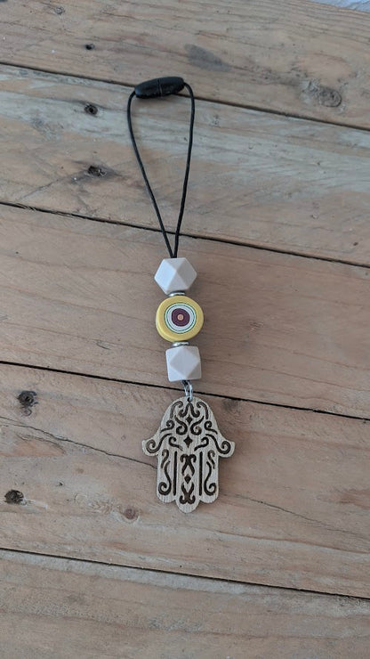 Wooden Hamsa Evil Eye Mirror Charm - New Driver Gift