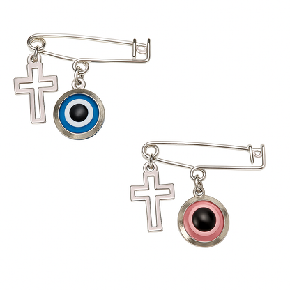 Evil Eye Cross Safety Pin - Baby Protection jewelry - New Born Gift