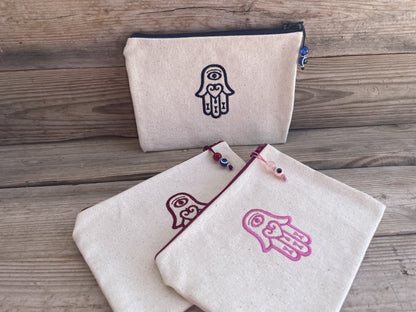 Canvas Hamsa Hand Embroidered Pouch – Custom pouch – Greek Gift
