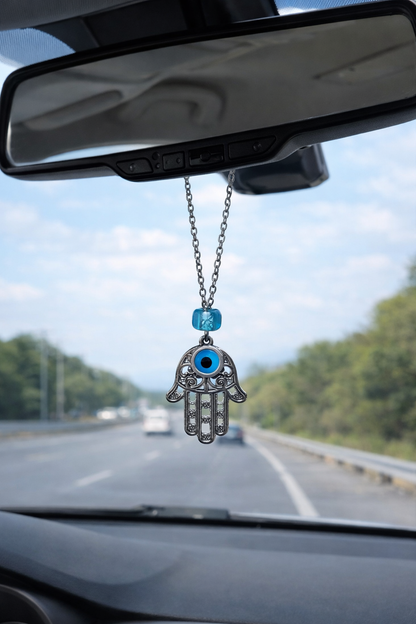 Evil Eye Hamsa Mirror Charm - Travel Protection - Hamsa Hand Pendant