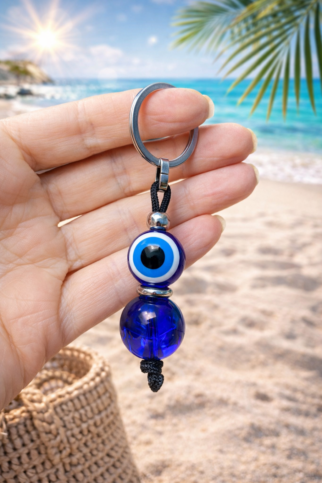 Greek Evil Eye Keychain – Lucky Charm Keyring – Protection Bag Charm Gift
