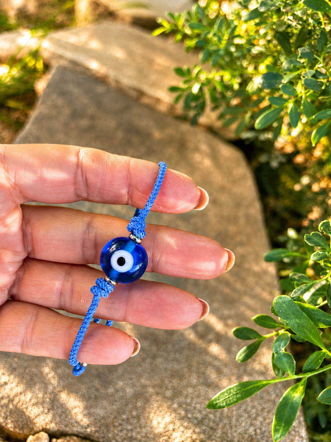 Bracelet Oeil Bleu Porte-Bonheur, Bracelet Ajustable Cordon Bleu, Bracelet Minimaliste Acier, Cadeau Protection