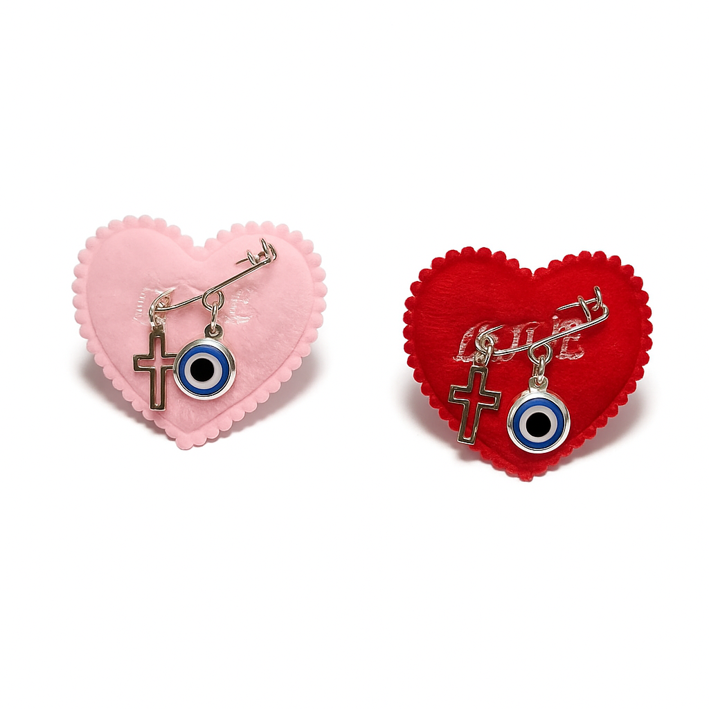 Broche Coeur Rouge Oeil Bleu Grec - Cadeau bébé & nouveau né