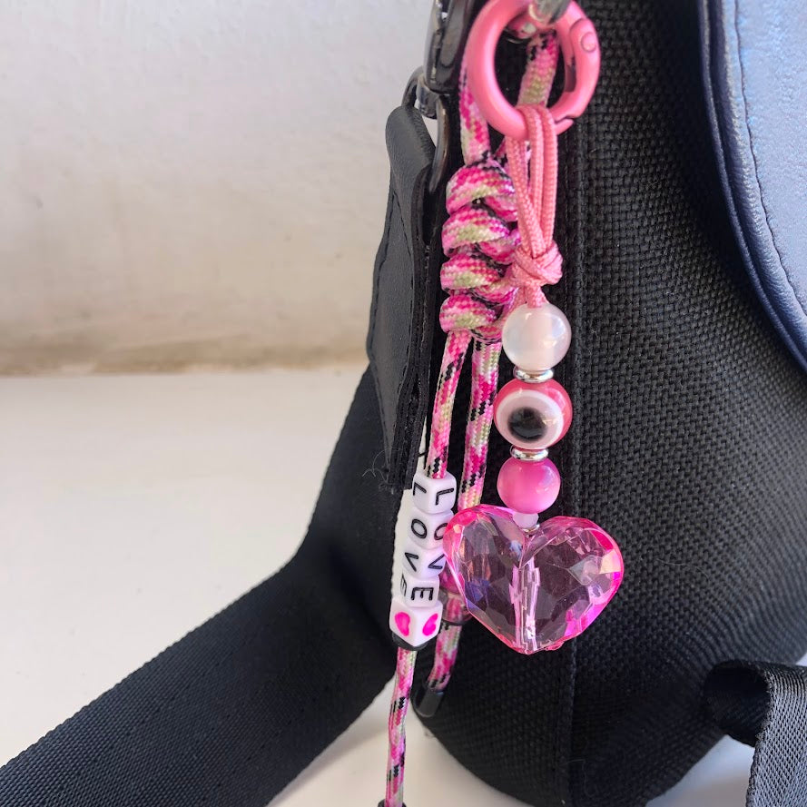 Pink Heart Evil Eye Bag Charm