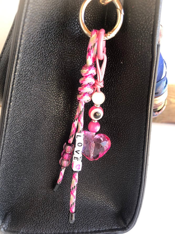 Pink Heart Evil Eye Bag Charm