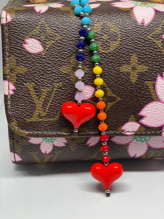 Hearts Bag Charm - Beaded Bag Charm - 9 colors to choose from