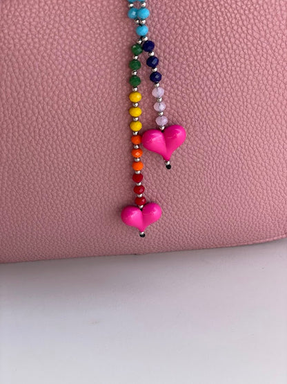 Hearts Bag Charm - Beaded Bag Charm - 9 colors to choose from