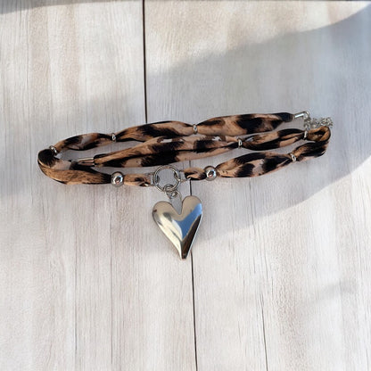 Leopard Print Heart Necklace - Gift for Her