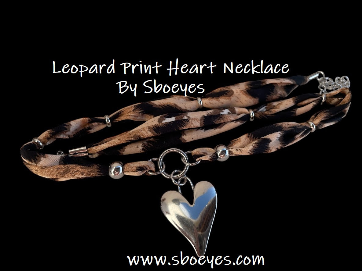 Leopard Print Heart Necklace - Gift for Her