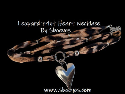 Leopard Print Heart Necklace - Gift for Her