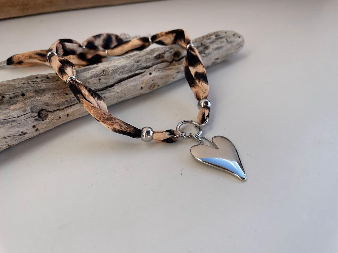 Leopard Print Heart Necklace - Gift for Her