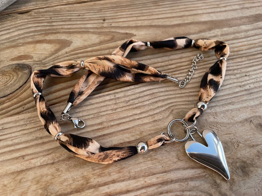 Leopard Print Heart Necklace - Gift for Her