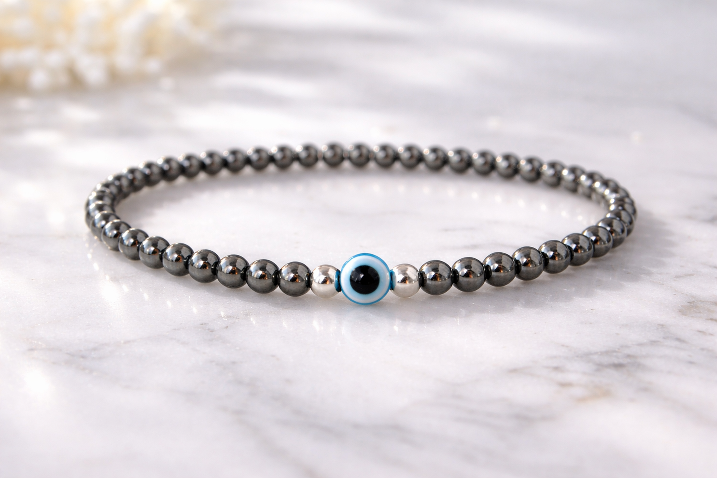 Evil Eye Minimal Hematite Bracelet