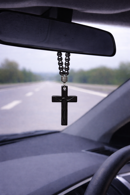 Breloque Rétroviseur Voiture Croix Hématite 