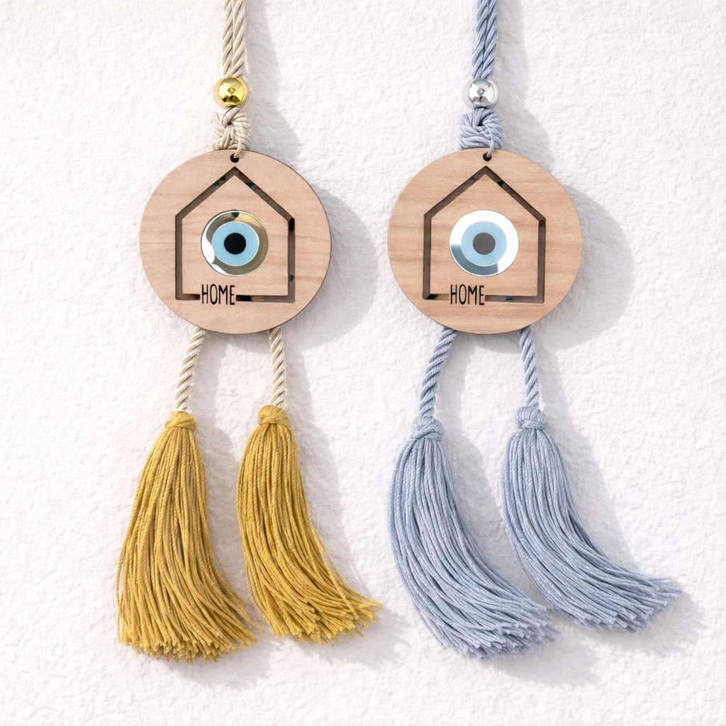 Suspension Murale Oeil Bleu en Bois - Protection Maison