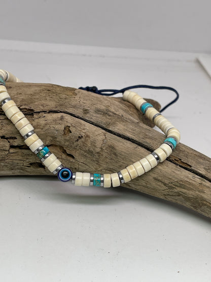 Unisex Natural Stone Bracelet – Howlite, Turquoise Jasper & Blue Evil Eye Charm