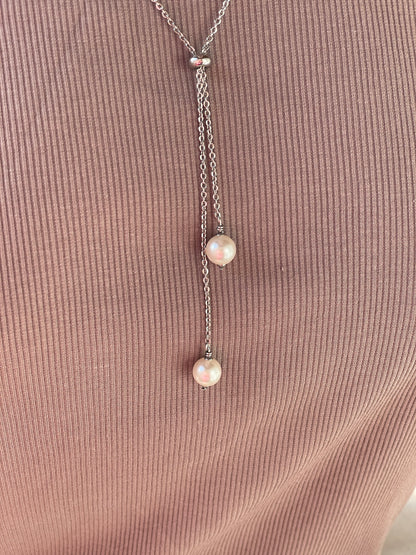 Elegant Swarovski Pearl Lariat Necklace – Stainless Steel Y Chain – Chic & Minimal Jewelry – Bridal Gift