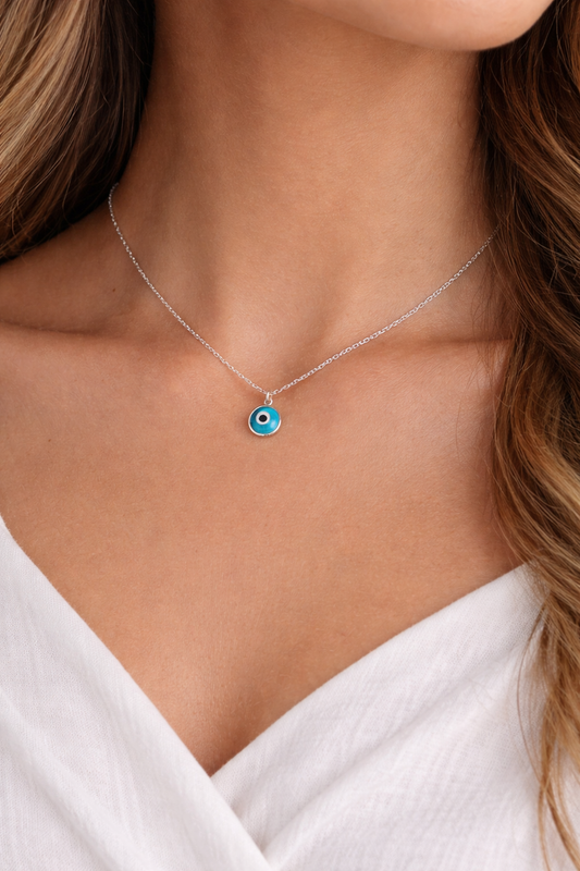 Tiny Evil Eye Necklace | 925 Sterling Silver | Greek Protection Jewelry