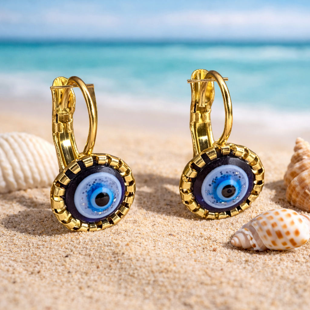 Gold Evil Eye Earrings - Golden Stainless steel earrings  Gift for Her