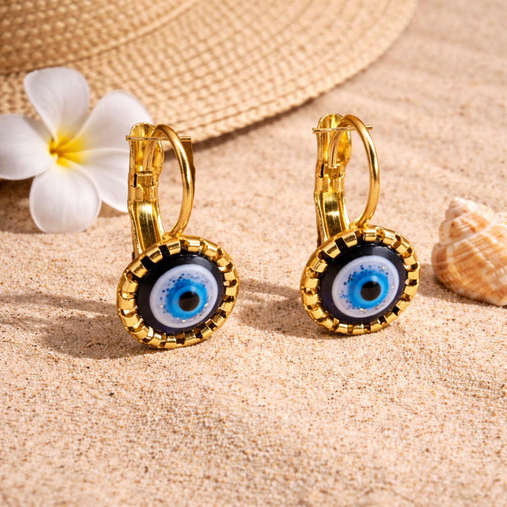 Gold Evil Eye Earrings - Golden Stainless steel earrings  Gift for Her