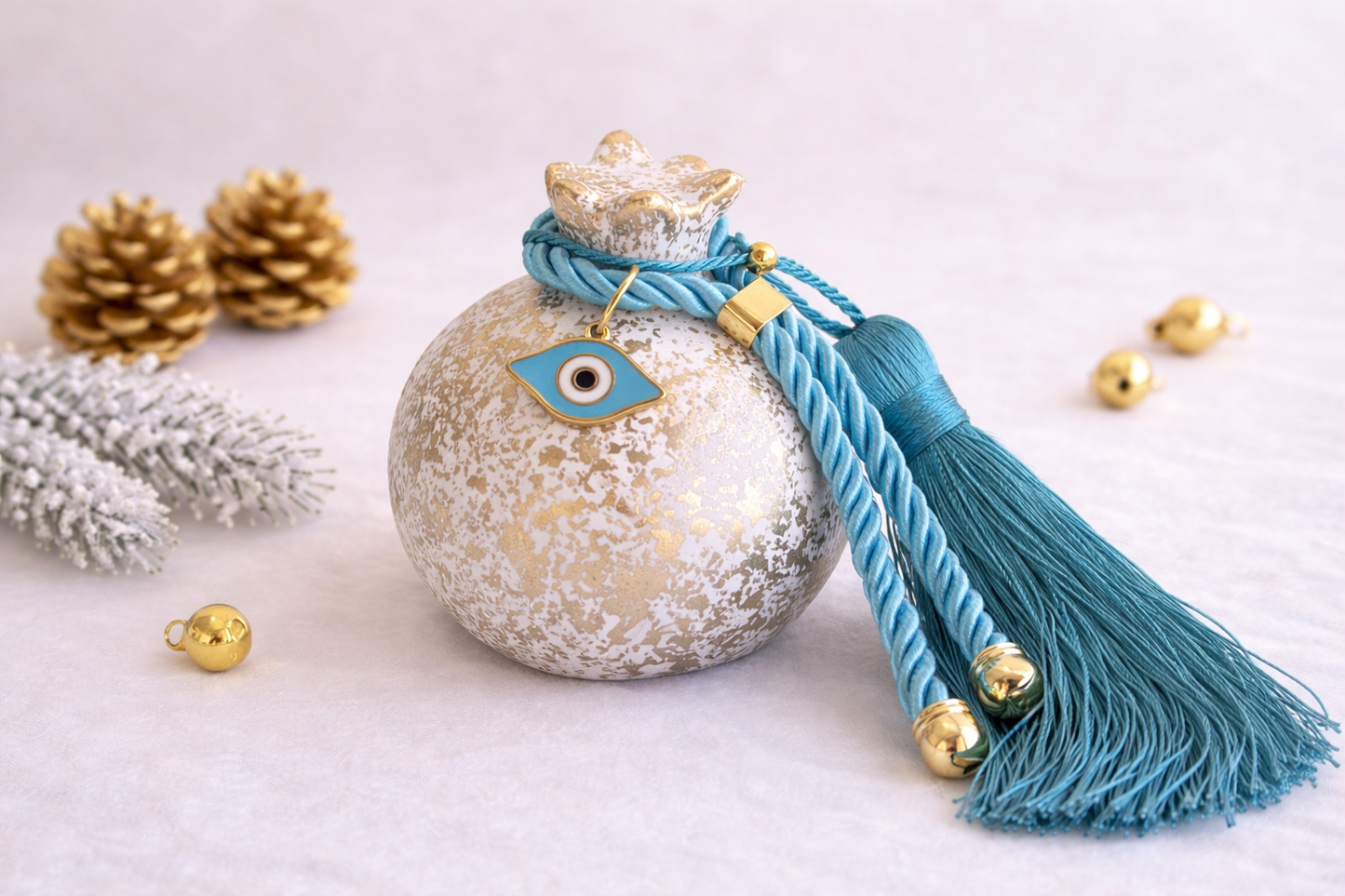 Evil Eye Ceramic Pomegranate with Tassel  - Greek Gouria