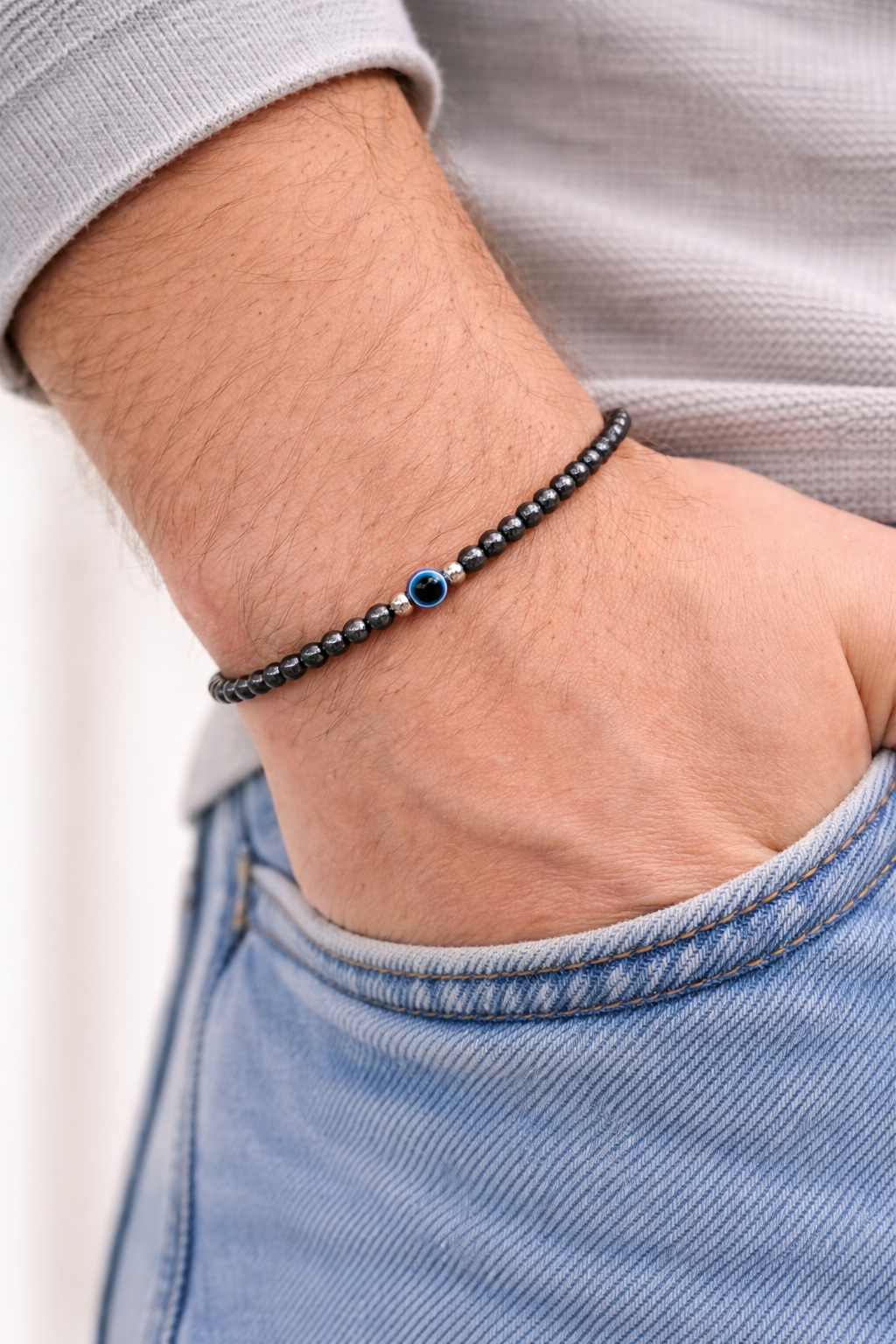 Unisex Evil Eye Hematite Bracelet | Stainless Steel Protection Jewelry