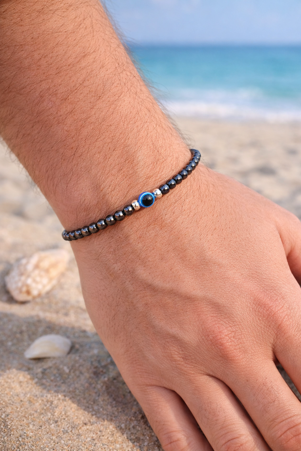 Unisex Evil Eye Hematite Bracelet | Stainless Steel Protection Jewelry