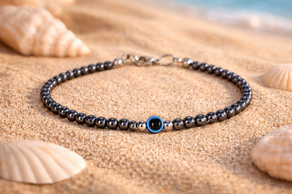 Unisex Evil Eye Hematite Bracelet | Stainless Steel Protection Jewelry