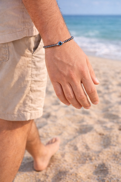 Unisex Evil Eye Hematite Bracelet | Stainless Steel Protection Jewelry