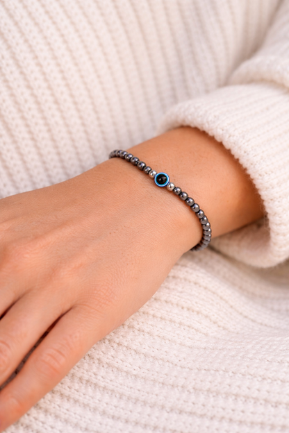 Unisex Evil Eye Hematite Bracelet | Stainless Steel Protection Jewelry