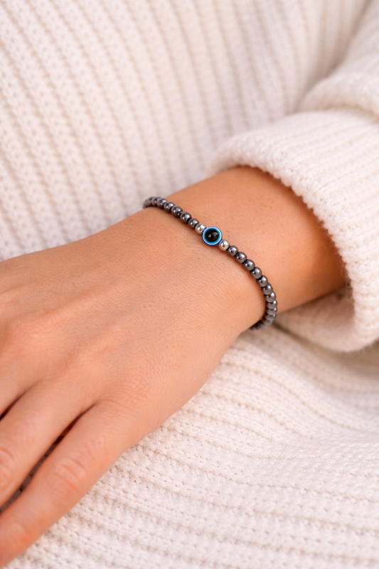 Unisex Evil Eye Hematite Bracelet | Stainless Steel Protection Jewelry