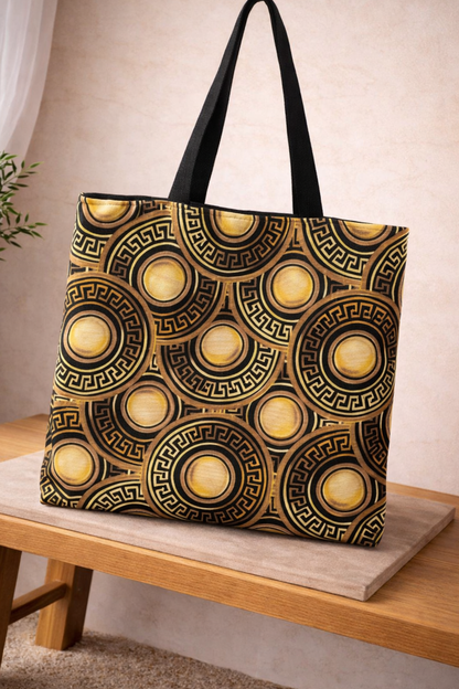 Meander Tote Bag - Greek Key Tote Bag - Gold and Black - Greek gift