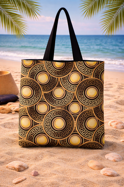 Meander Tote Bag - Greek Key Tote Bag - Gold and Black - Greek gift