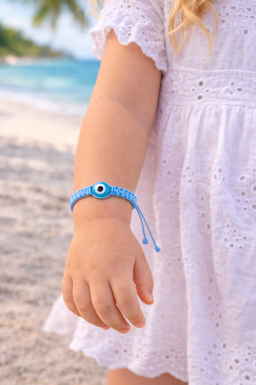 Evil Eye Macrame Baby Bracelet - New Born Gift - Pink, Blue & Fluo pink