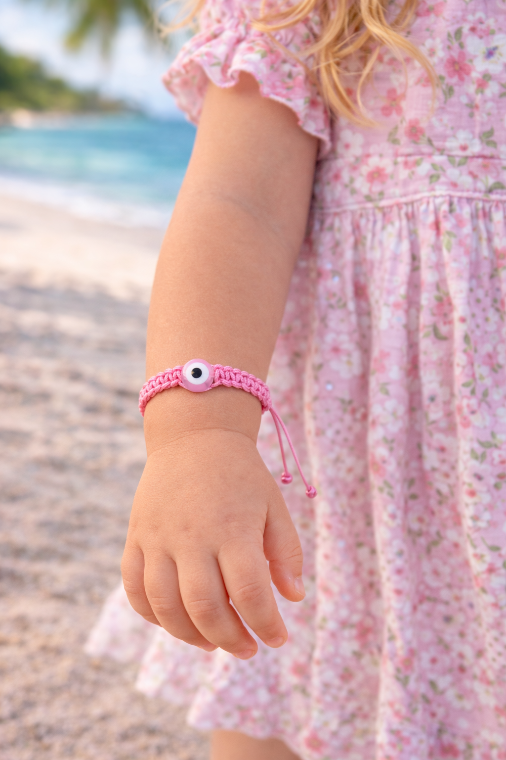 Evil Eye Macrame Baby Bracelet - New Born Gift - Pink, Blue & Fluo pink