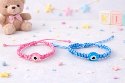 Evil Eye Macrame Baby Bracelet - New Born Gift - Pink, Blue & Fluo pink