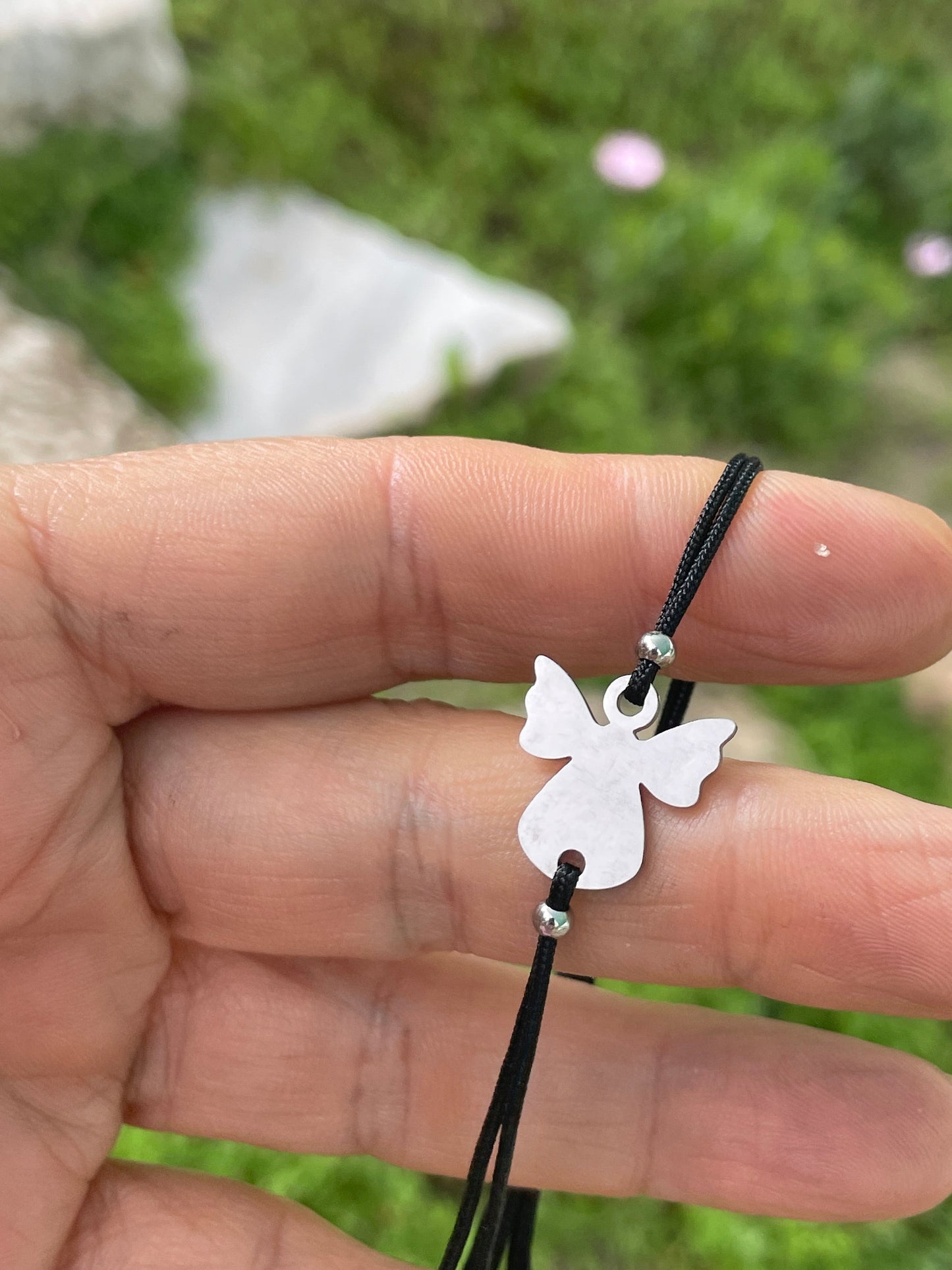 Guardian Angel Bracelet Stainless Steel – Adjustable Black Cord Macrame – Meaningful Gift for Her