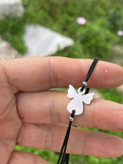 Guardian Angel Bracelet Stainless Steel – Adjustable Black Cord Macrame – Meaningful Gift for Her