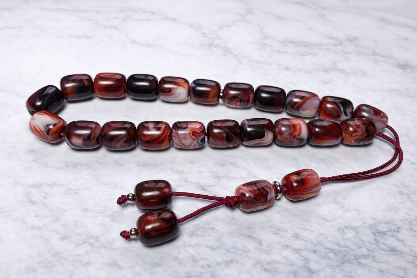 Dark Red White Worry Beads – Greek Gift – Anti Stress Toy – Red Komboloi
