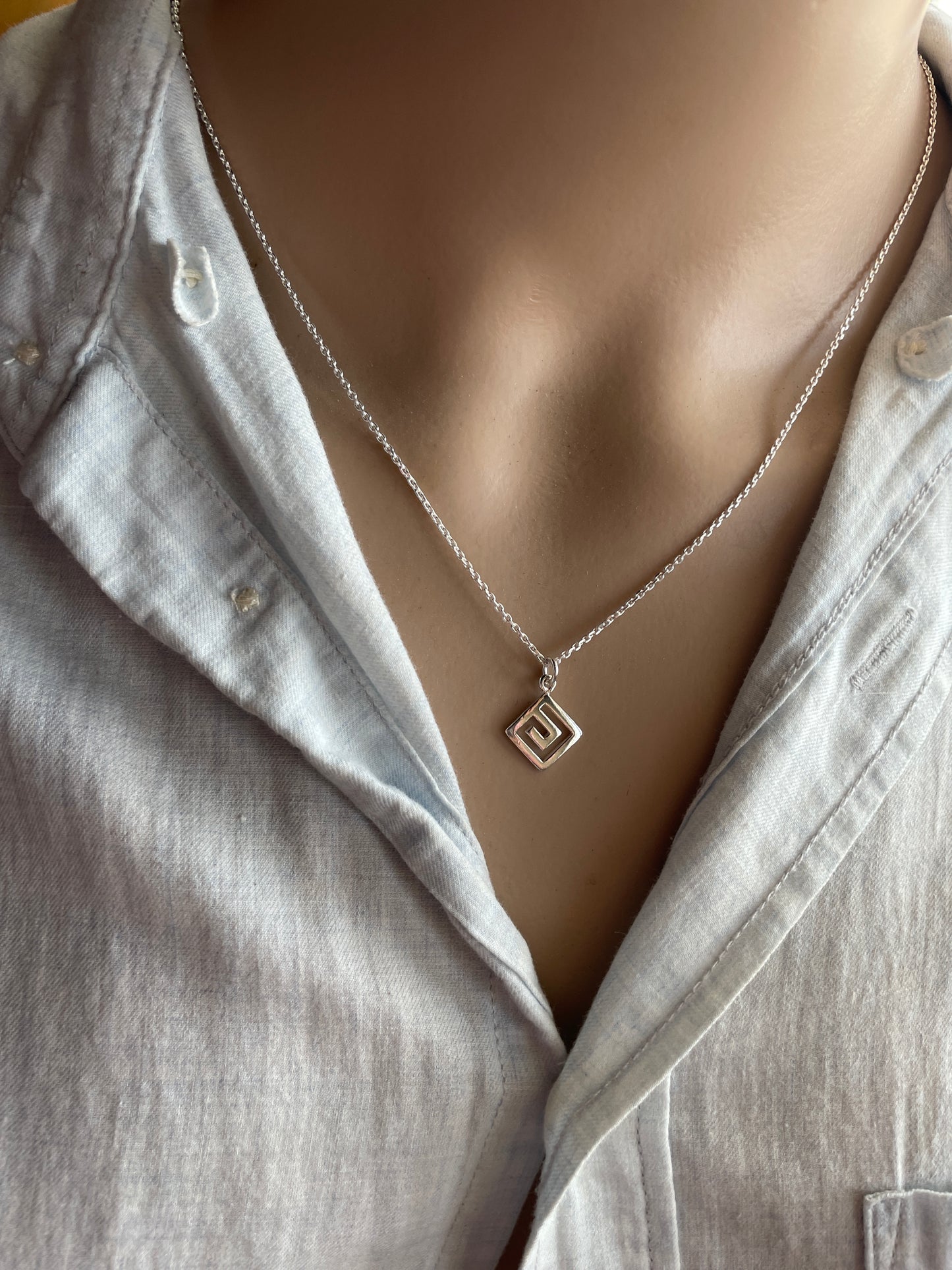 Silver Greek Meander pendant necklace