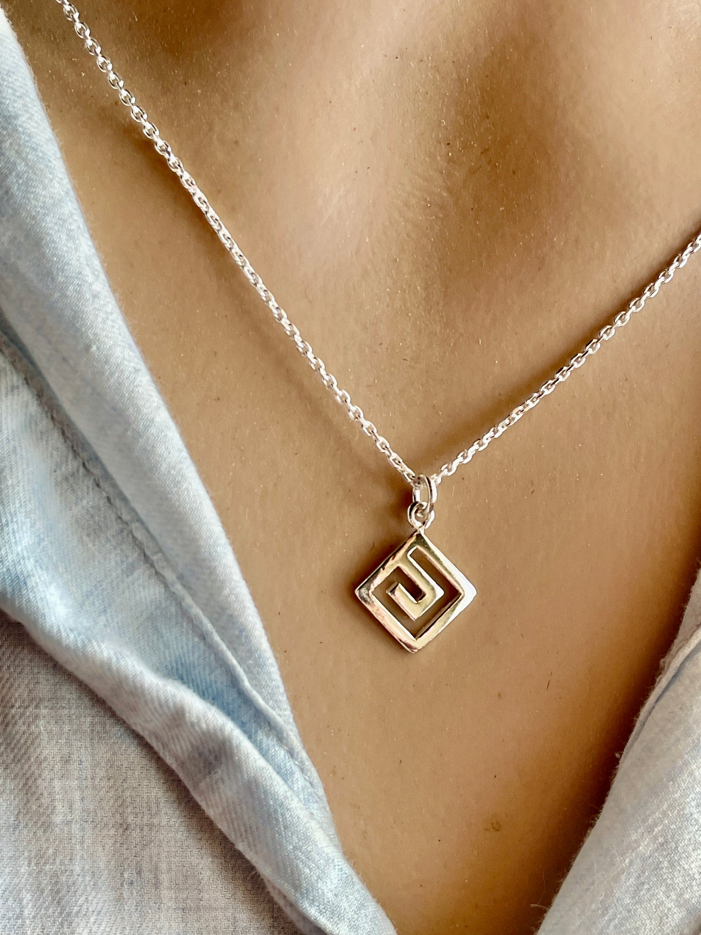 Silver Greek Meander pendant necklace