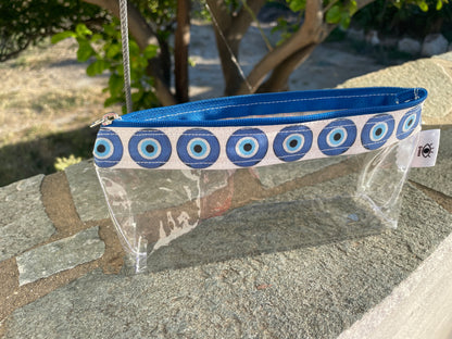Greek Evil Eye Clear PVC Makeup Pouch - Clear Cosmetic Bag