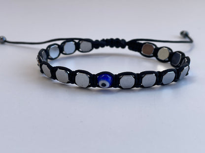 Blue Eye & Silver Hematite Bracelet – Protection & Elegance