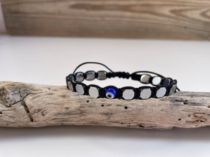 Blue Eye & Silver Hematite Bracelet – Protection & Elegance