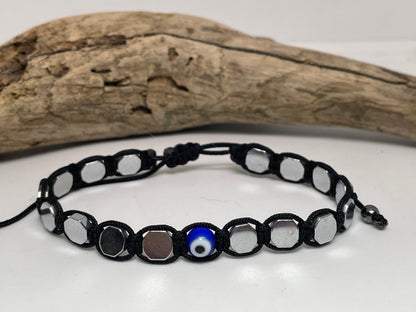 Blue Eye & Silver Hematite Bracelet – Protection & Elegance