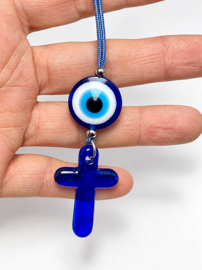 Greek Evil Eye & Cross Car Mirror Charm