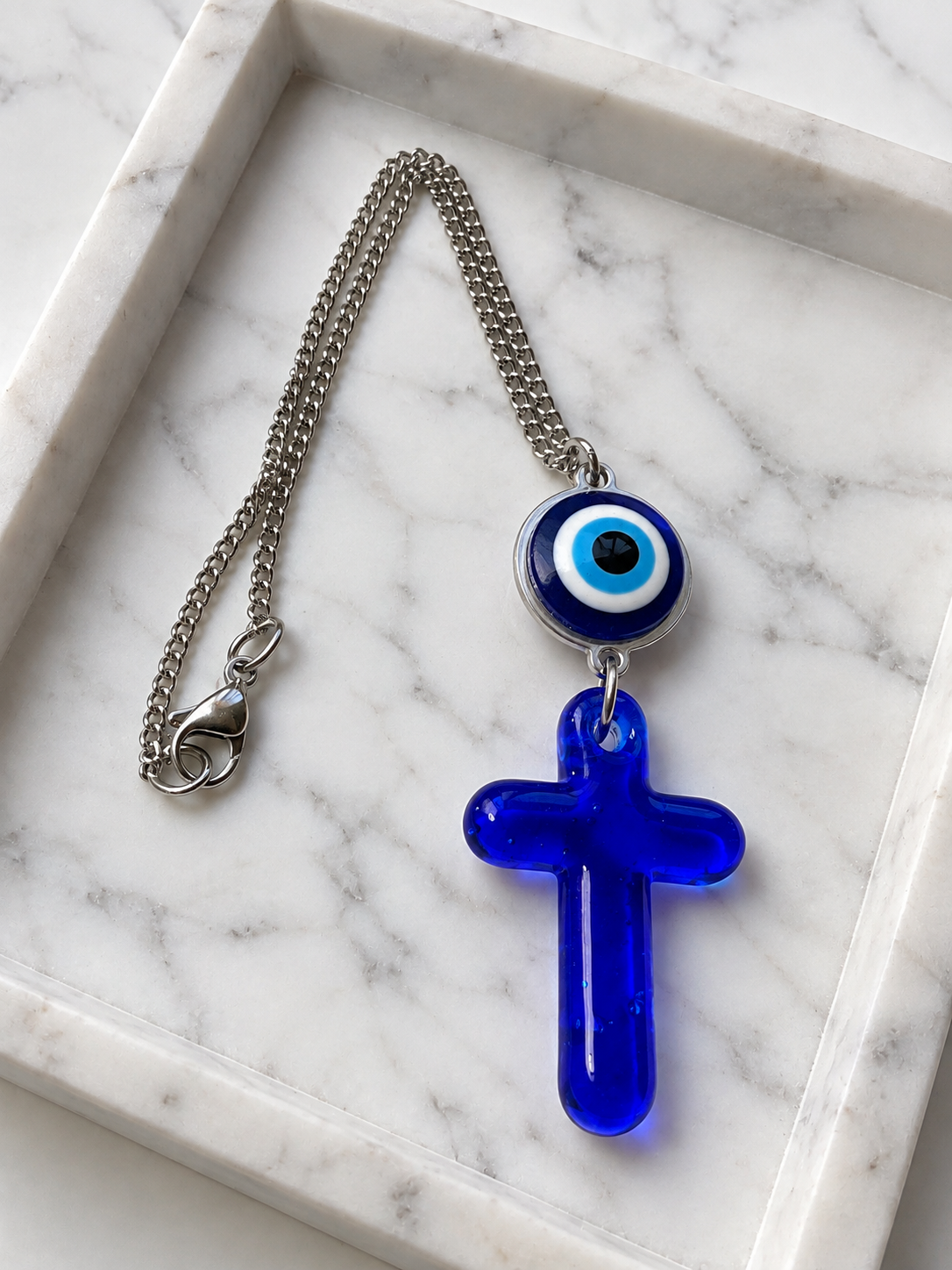 Greek Evil Eye & Cross Car Mirror Charm
