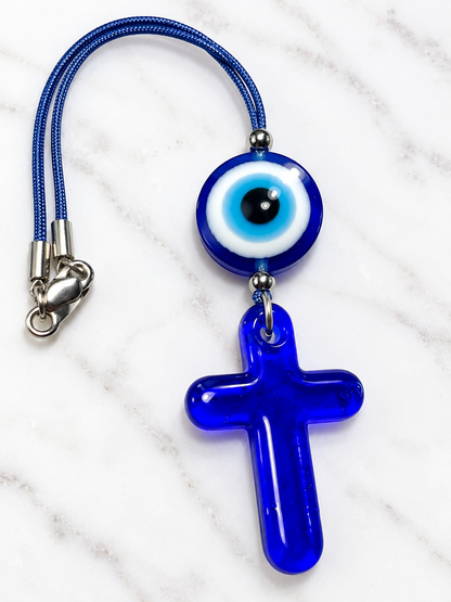 Greek Evil Eye & Cross Car Mirror Charm