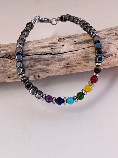 Men's 7 chakra protection bracelet - onyx bracelet -  gift for him - meditation jewelry (Copy)